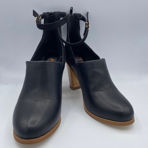 FSJ Shoes - A FSJ Pointy Toe Ankle Strap Chunky Cutout Heel Pump